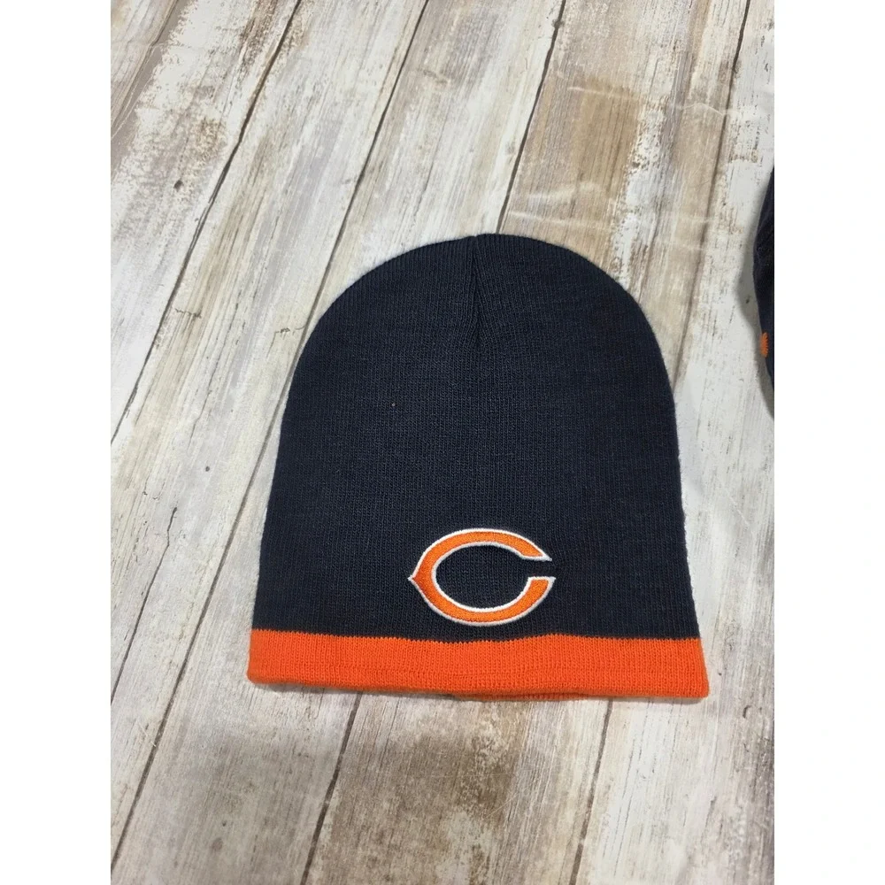 NFL Chicago Bears‎ Hat Beanie Set Navy Blue Orange Adjustable Cap Knit Hat